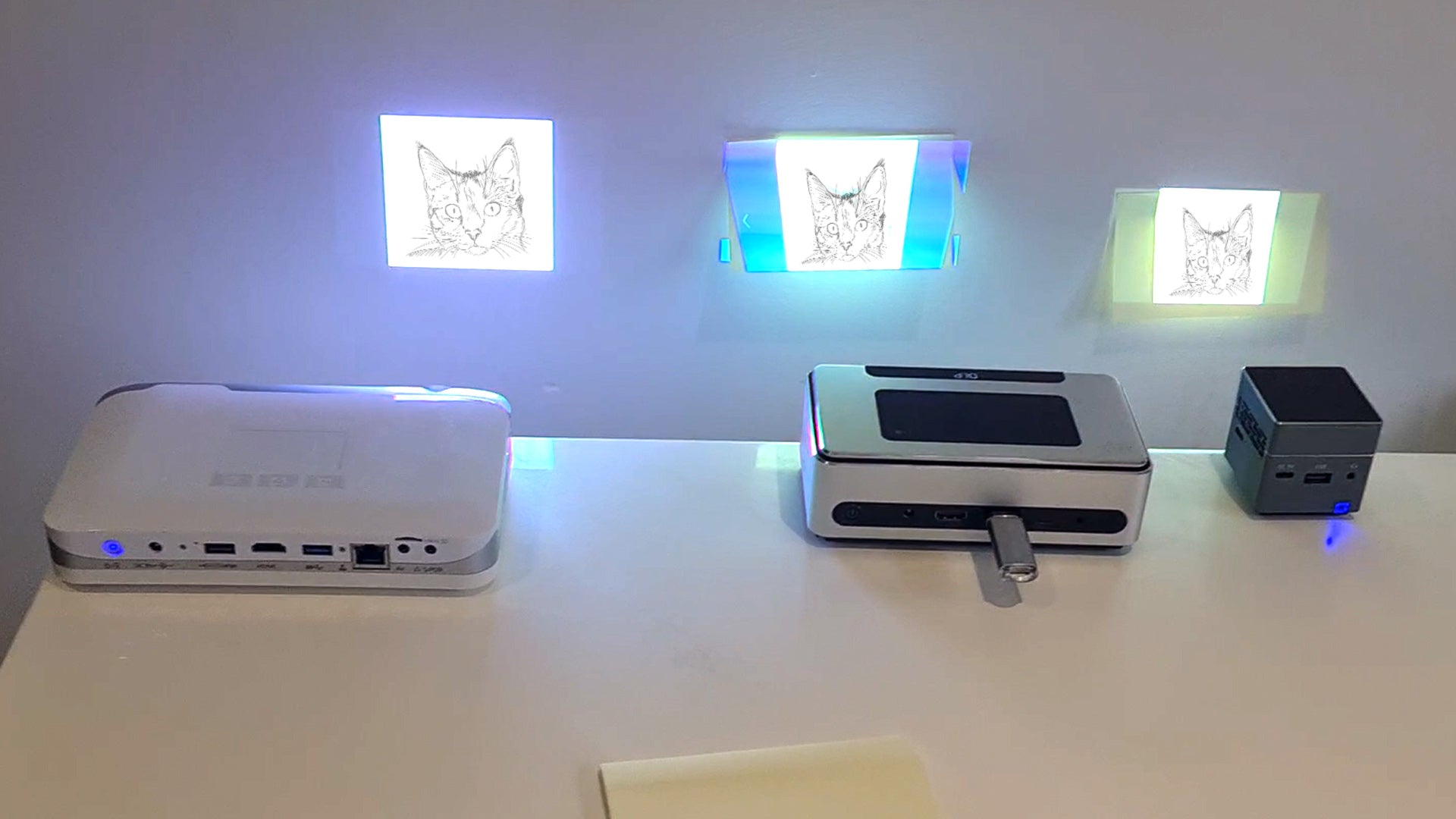 Portable projectors in a line projector very small images on to a wall Portable projectors in a line projector very small images on to a wall